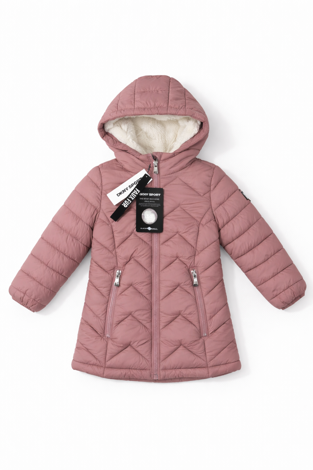 Chamarra de Invierno para Niña DKNY Sport Rosa con Gorro y Forro Afelpado (Tallas 2T y 4T)