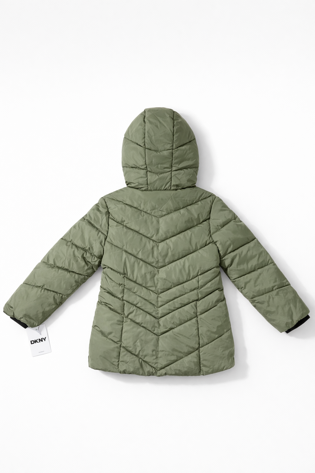 Chamarra de Invierno para Niño DKNY Verde Olivo con Gorro y Forro Afelpado Talla 5/6