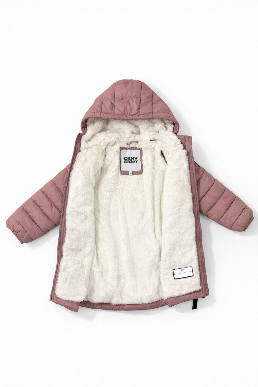 Chamarra de Invierno para Niña DKNY Sport Rosa con Gorro y Forro Afelpado (Tallas 2T y 4T)